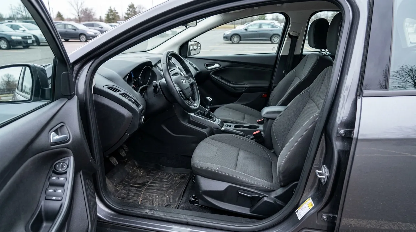 Habitacle noir et gris d'une voiture avec porti&egrave;re ouverte