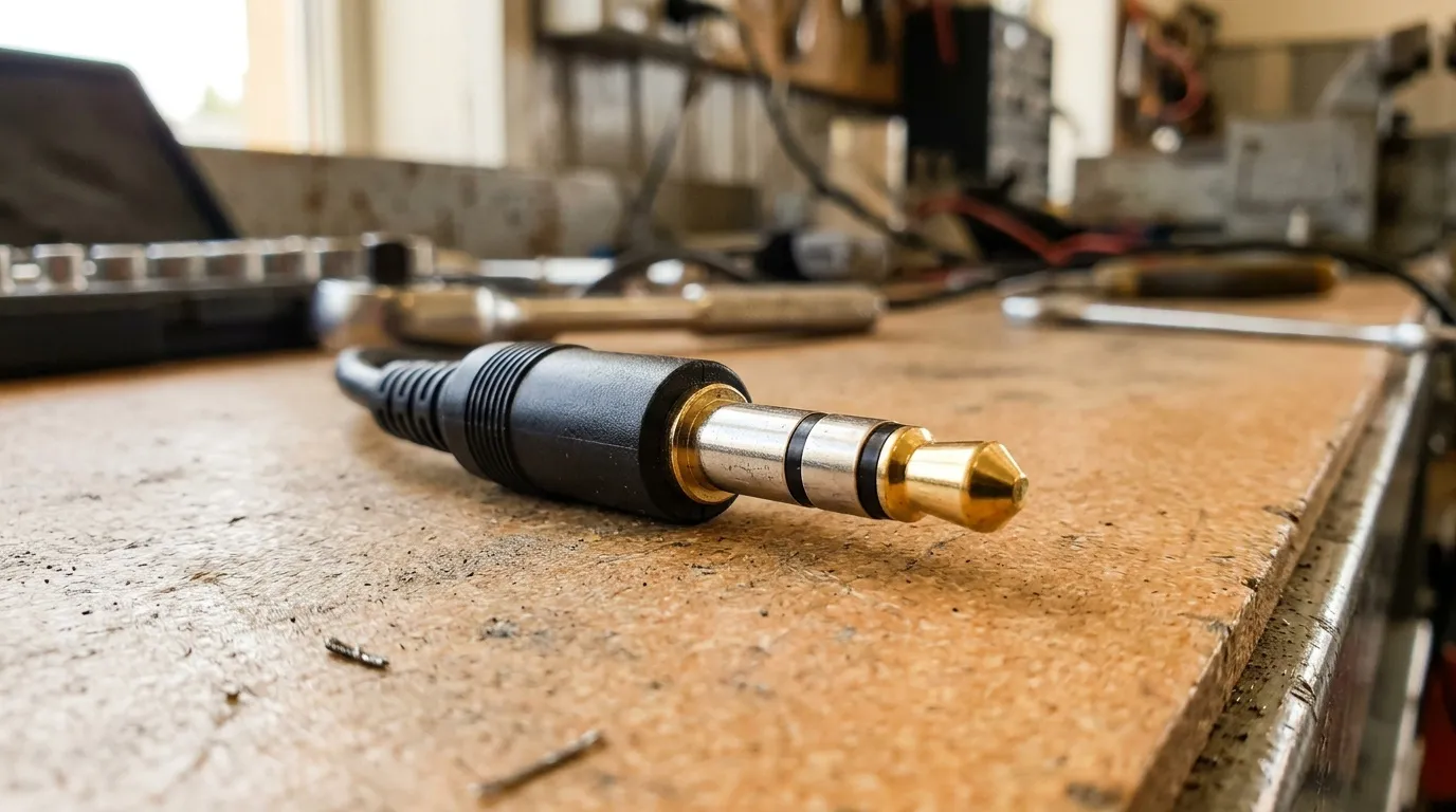 Prise jack 3,5 mm sur &eacute;tabli atelier &eacute;lectronique
