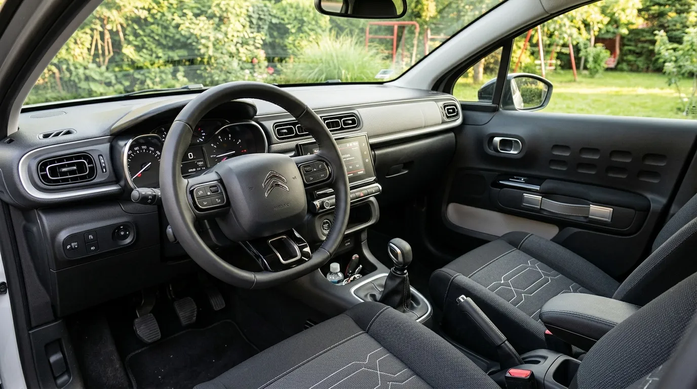 Habitacle de voiture avec volant et tableau de bord