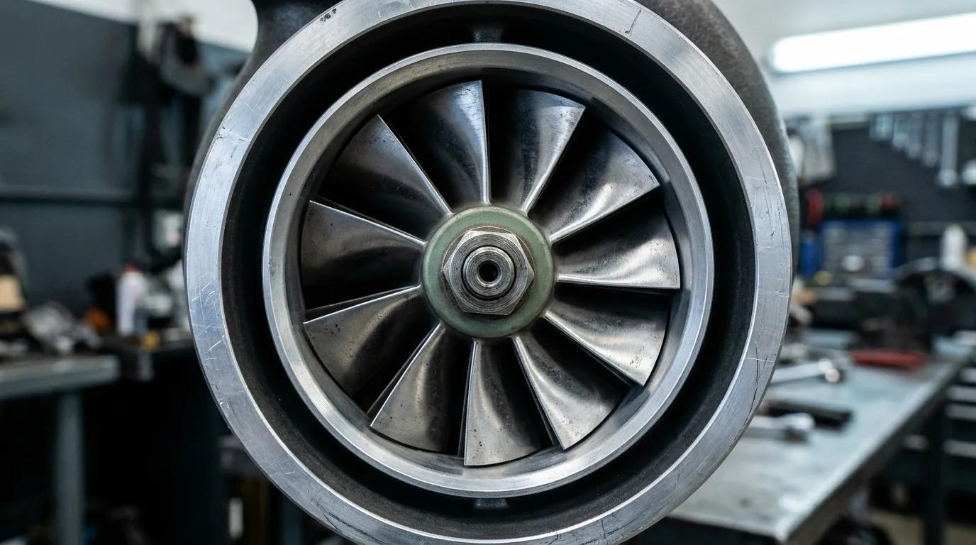 Rotor de turbine avec aubes métalliques et moyeu central vert