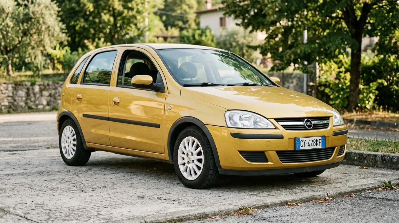 Voiture compacte Opel Corsa jaune avec jantes blanches