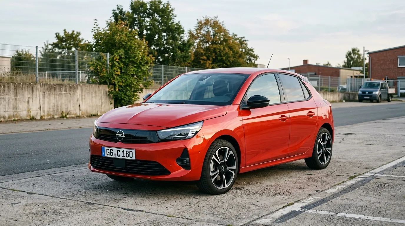 Voiture électrique Opel rouge garée sur parking urbain