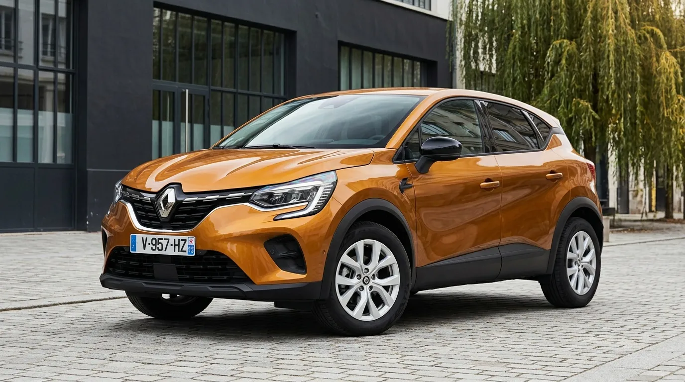 SUV Renault Captur orange devant bâtiment contemporain