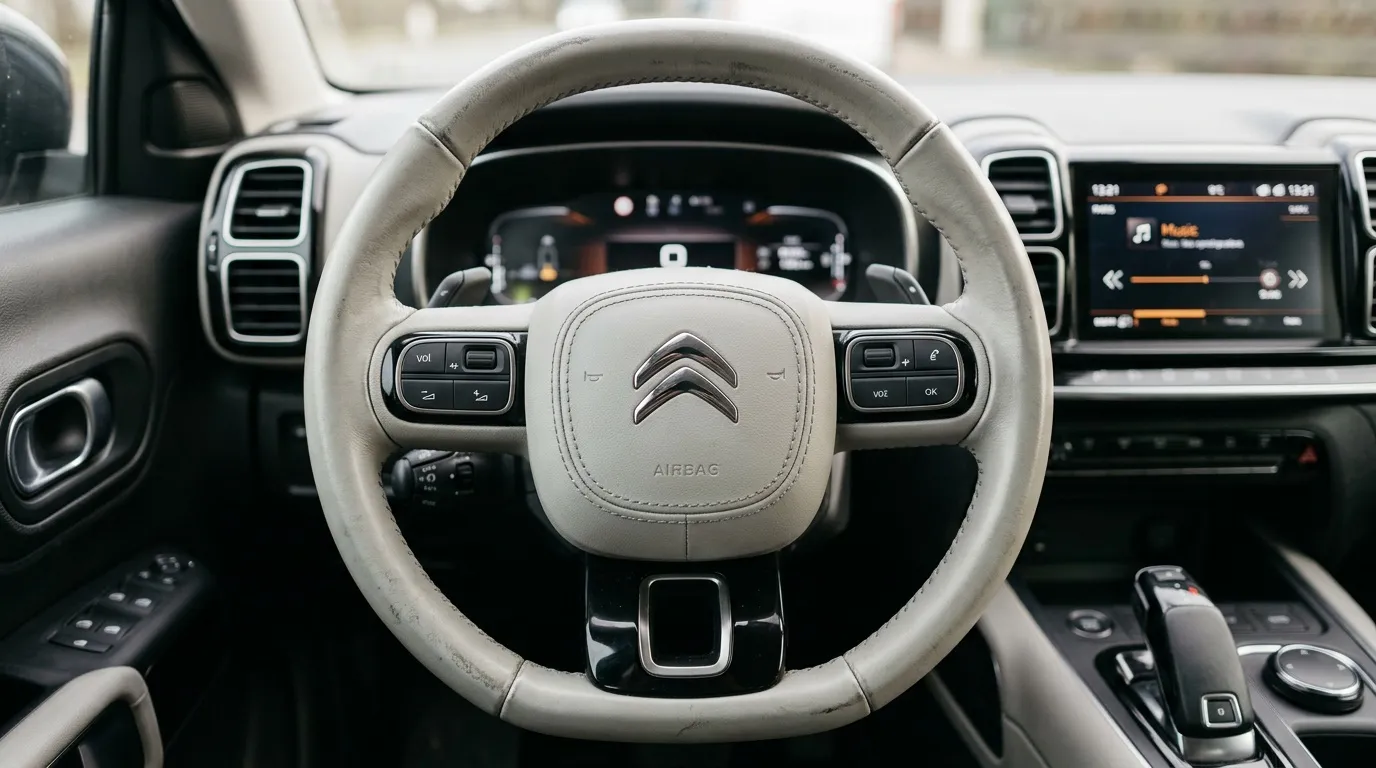 Volant beige avec logo Citro&euml;n et tableau de bord num&eacute;rique