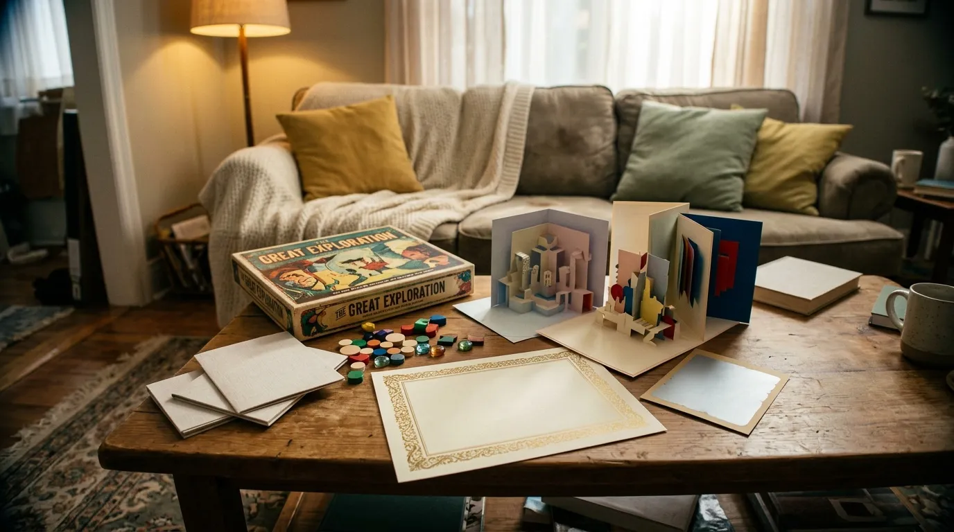 Table avec matériel de loisirs créatifs et pop-up books